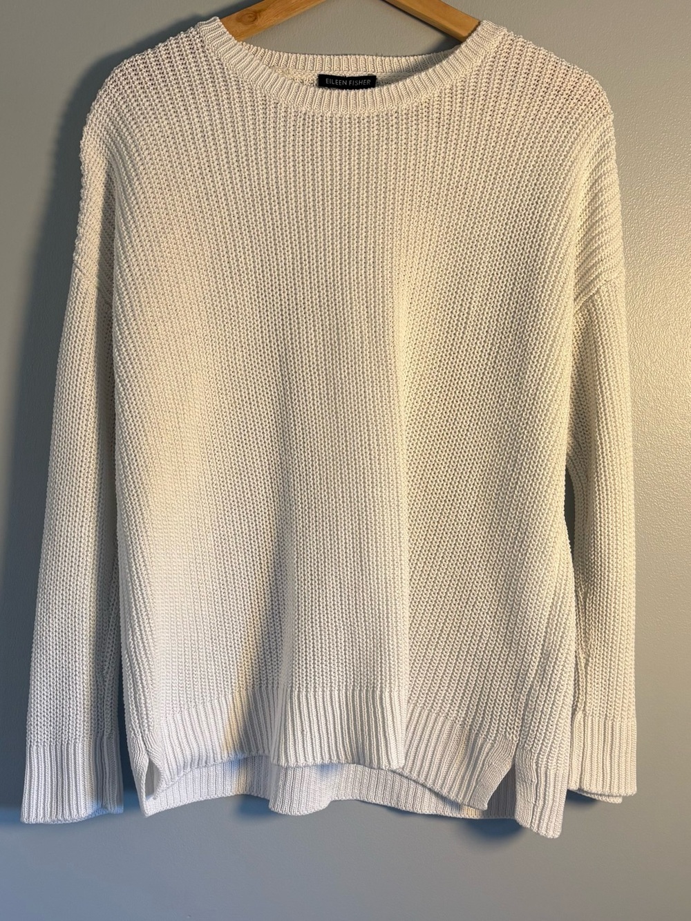 EILEEN FISHER White Knit Crewneck Oversized Sweater size XS
